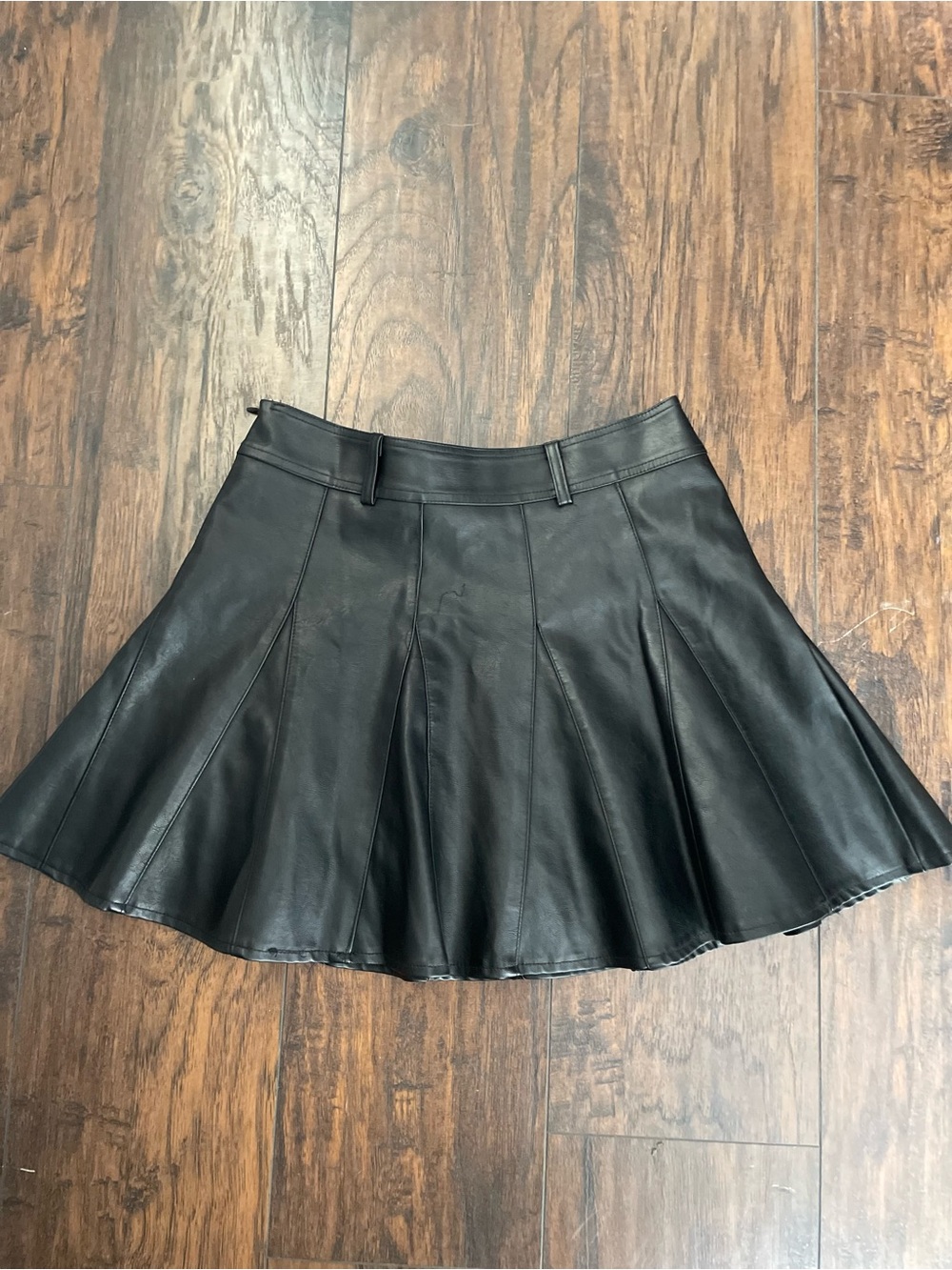 Black vegan Leather Flared Mini skirt